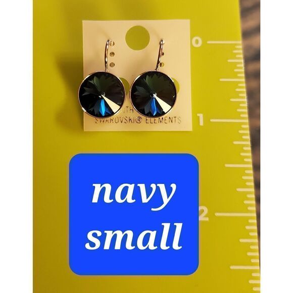 NEW Swarovski Element Earrings Sm. Navy. 13mm. Round. Leverback. Dangle - Picture 1 of 4